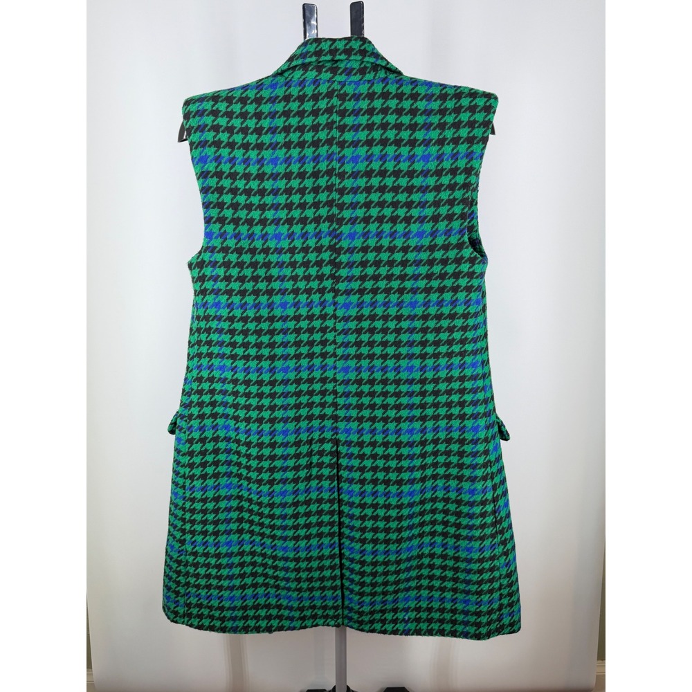 Future Collective Green Blue Houndstooth Longline Vest Double Breasted S - Picture 3 of 9